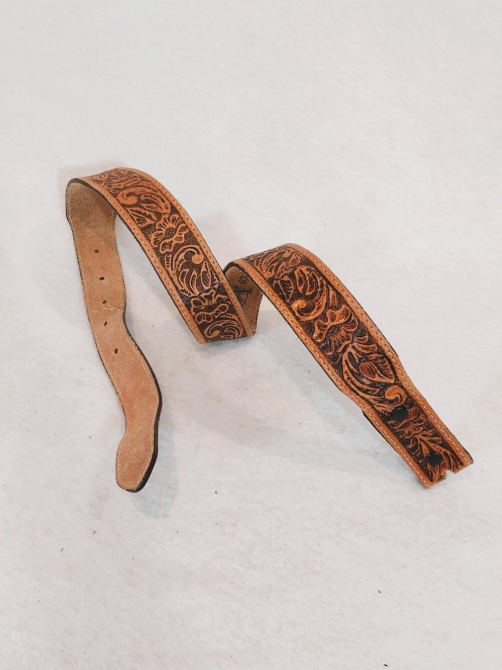 Justin Tooled Western Belt Youth Size 26 Floral Brown Top Grain Leather USA Made